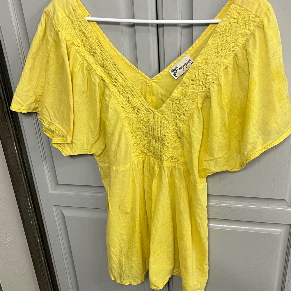 Yellow Flutter Sleeve V-Neck Women’s Top